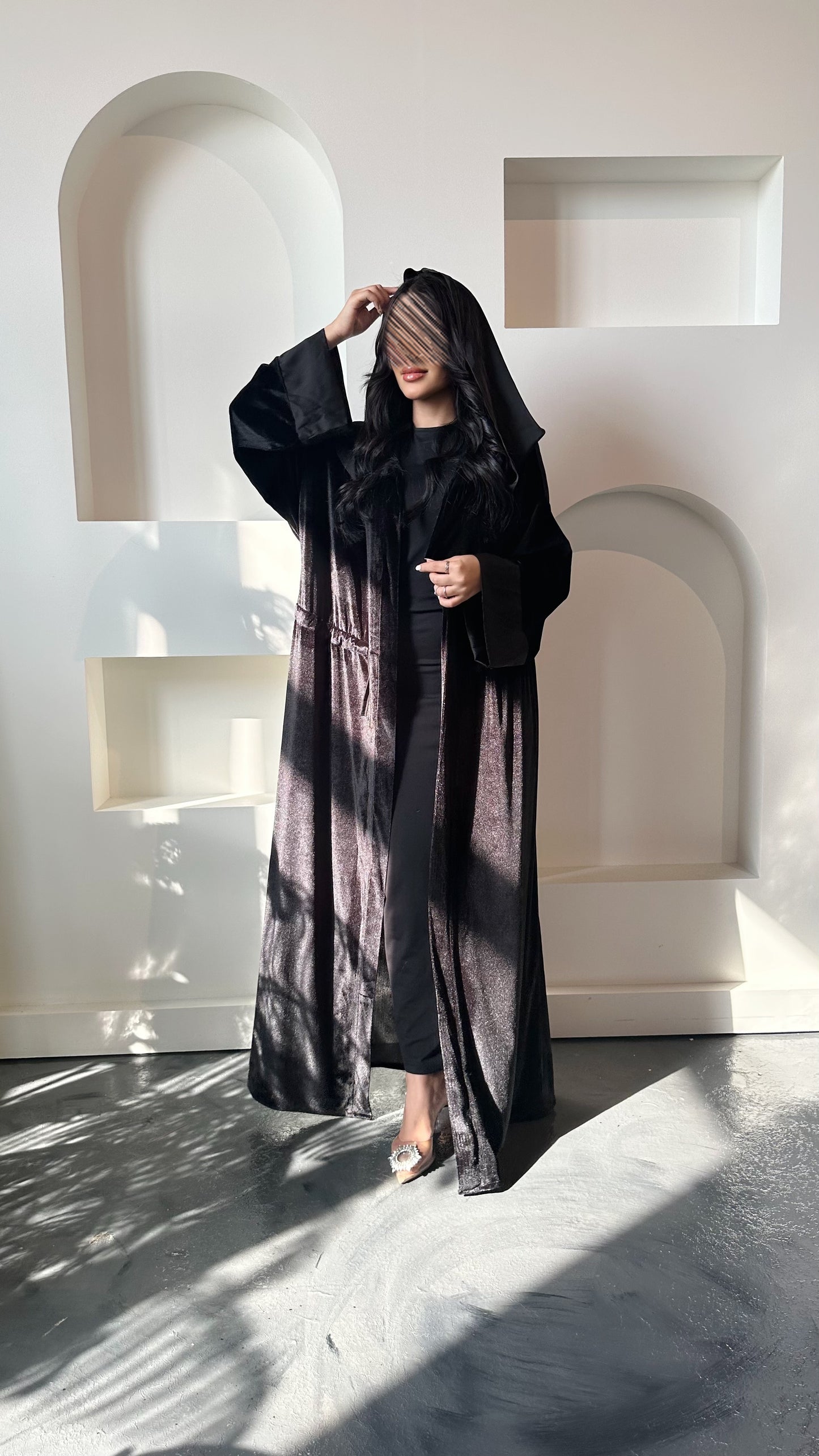 Velvet abaya with hood