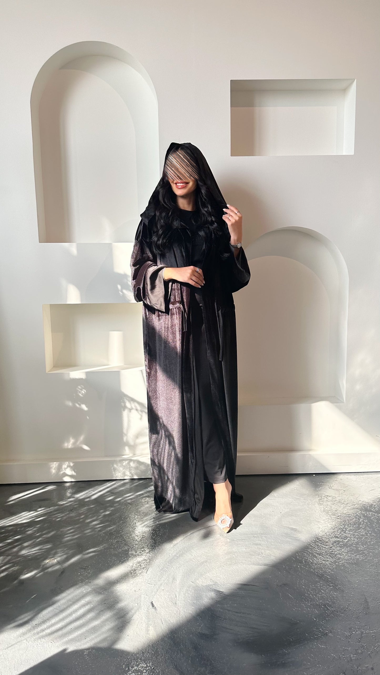 Velvet abaya with hood