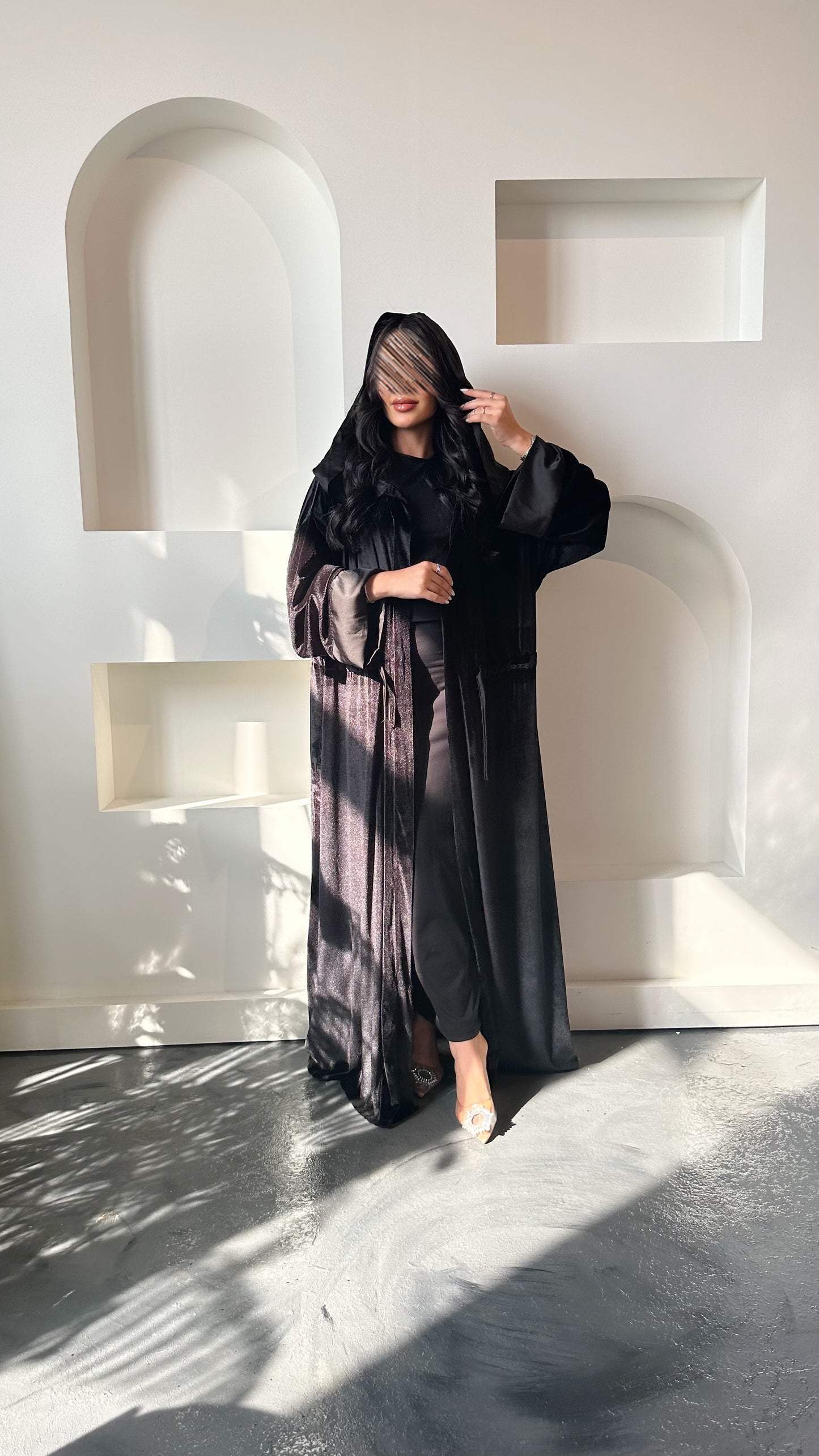 Velvet abaya with hood